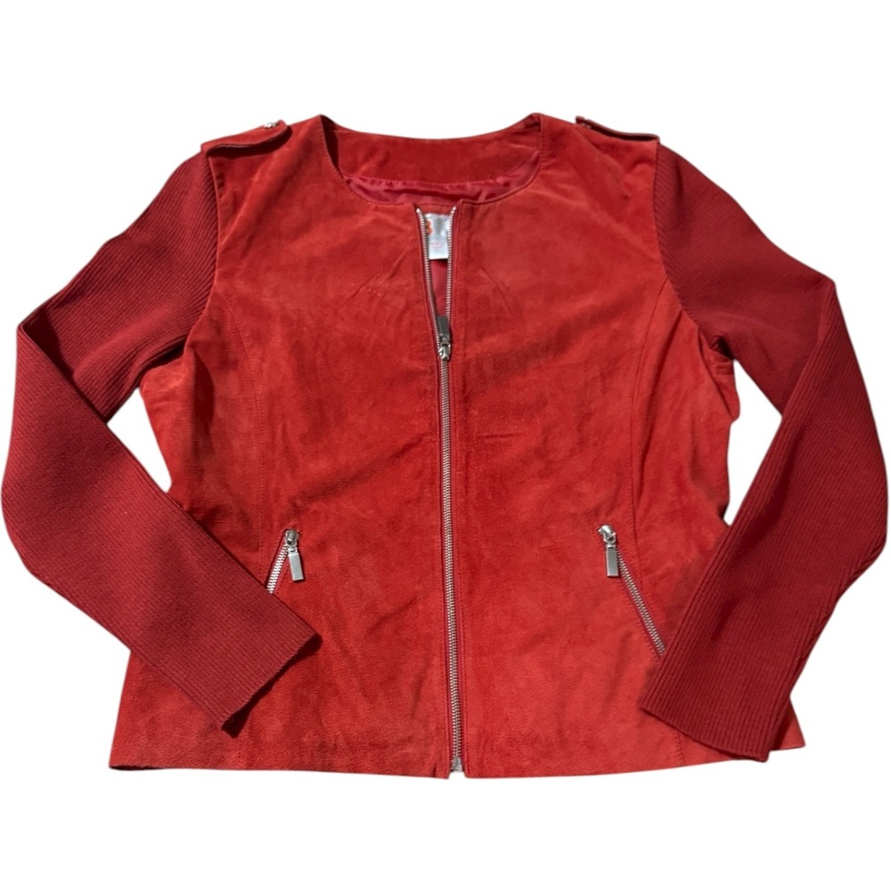 Bernardo Collection‎ Women's Suede Leather Knit Sleeve Zip Front Jacket XL